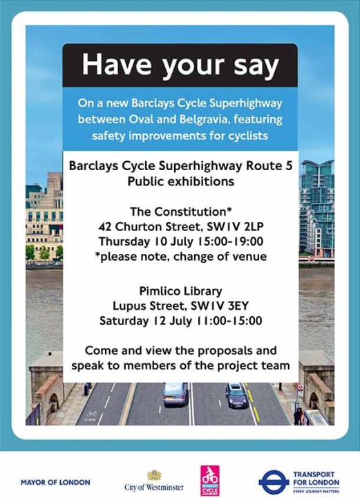 TfL CS5 Consultation exhibition poster, Pimlico, London